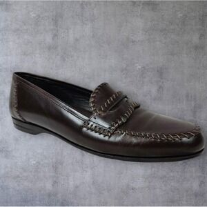 Warren Edwards Chocolate Brown Leather Whipstitch Penny Loafer Size 10 Men's